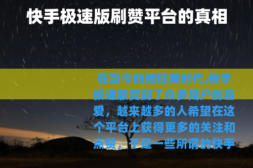 快手极速版刷赞平台的真相