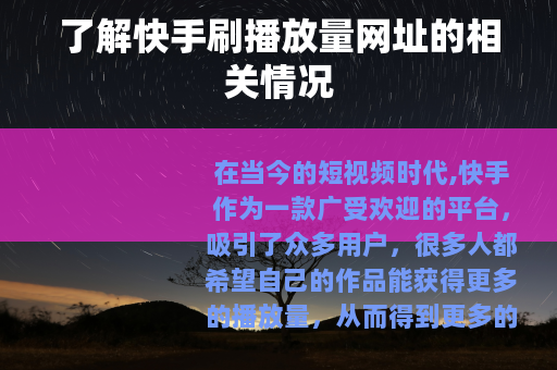 了解快手刷播放量网址的相关情况