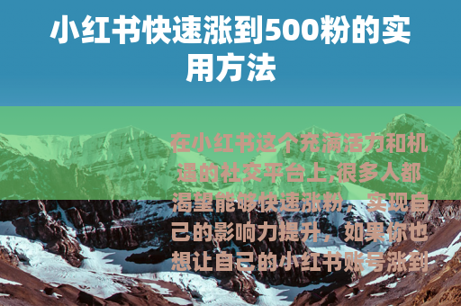 小红书快速涨到500粉的实用方法