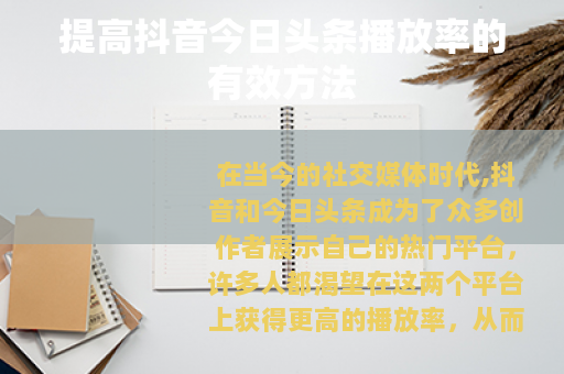 提高抖音今日头条播放率的有效方法