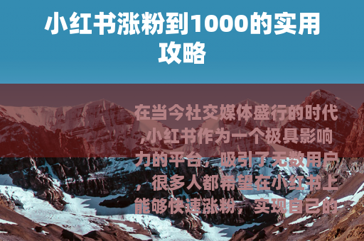 小红书涨粉到1000的实用攻略