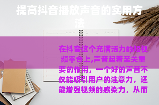 提高抖音播放声音的实用方法
