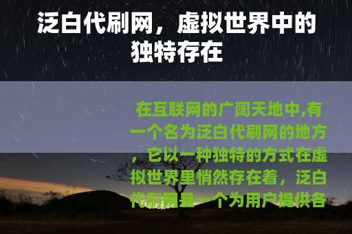 泛白代刷网，虚拟世界中的独特存在