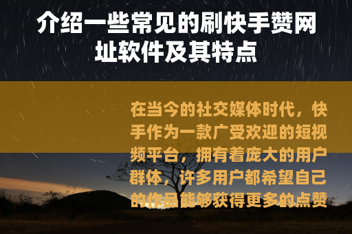 介绍一些常见的刷快手赞网址软件及其特点