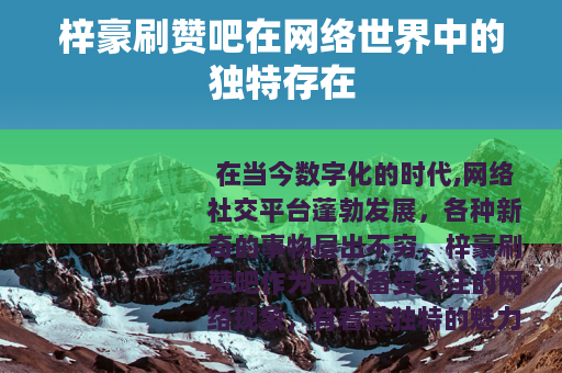 梓豪刷赞吧在网络世界中的独特存在