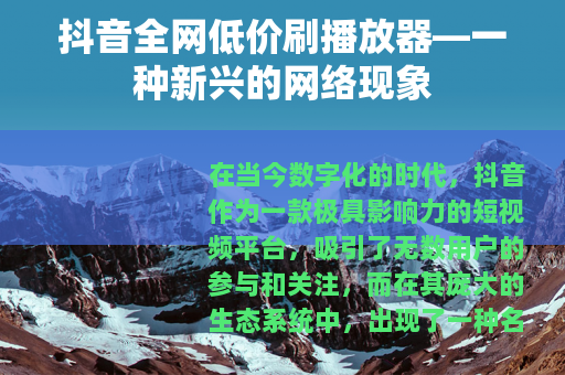 抖音全网低价刷播放器—一种新兴的网络现象
