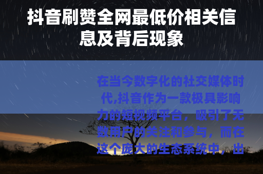 抖音刷赞全网最低价相关信息及背后现象