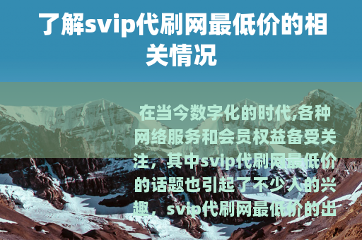 了解svip代刷网最低价的相关情况