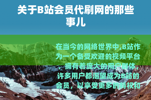 关于B站会员代刷网的那些事儿