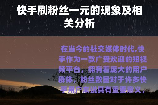 快手刷粉丝一元的现象及相关分析