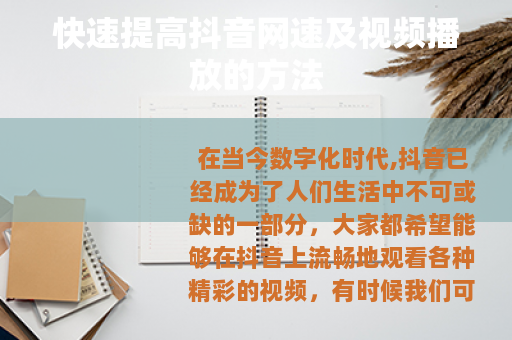 快速提高抖音网速及视频播放的方法