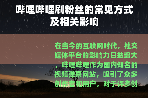 哔哩哔哩刷粉丝的常见方式及相关影响