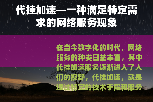 代挂加速—一种满足特定需求的网络服务现象