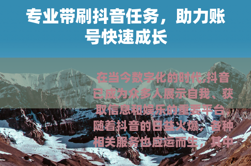 专业带刷抖音任务，助力账号快速成长