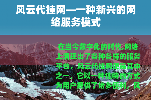 风云代挂网—一种新兴的网络服务模式