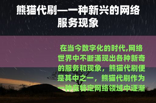 熊猫代刷—一种新兴的网络服务现象