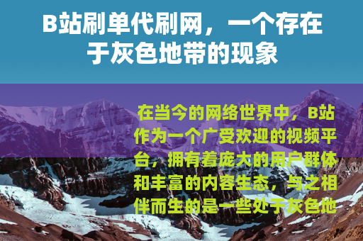 B站刷单代刷网，一个存在于灰色地带的现象