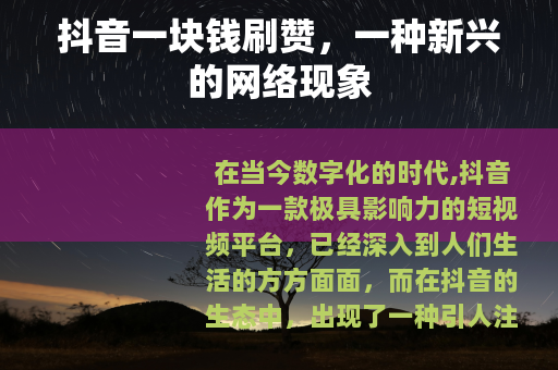 抖音一块钱刷赞,一种新兴的网络现象 抖音一块钱刷赞,一种新兴的网络现象