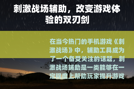 刺激战场辅助，改变游戏体验的双刃剑