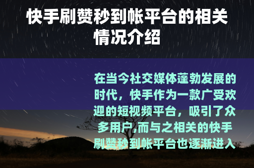 快手刷赞秒到帐平台的相关情况介绍