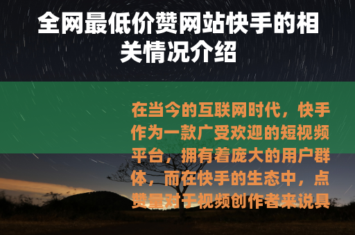 全网最低价赞网站快手的相关情况介绍