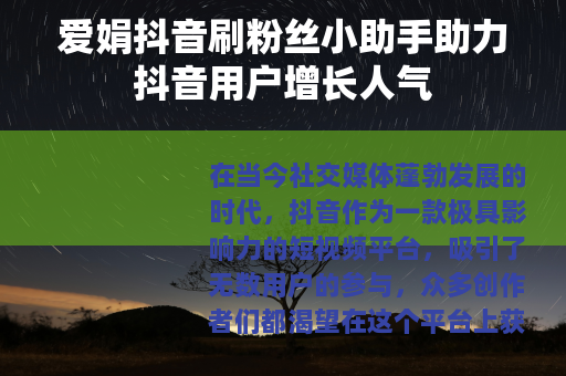 爱娟抖音刷粉丝小助手助力抖音用户增长人气