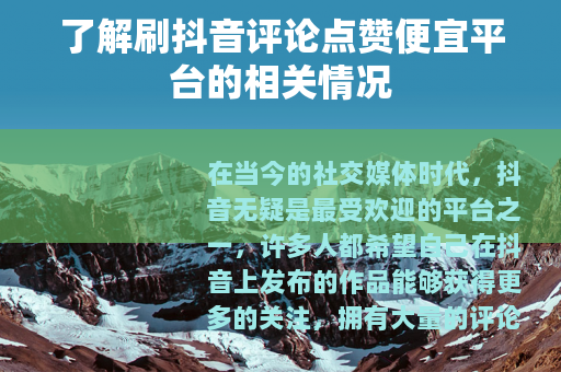 了解刷抖音评论点赞便宜平台的相关情况