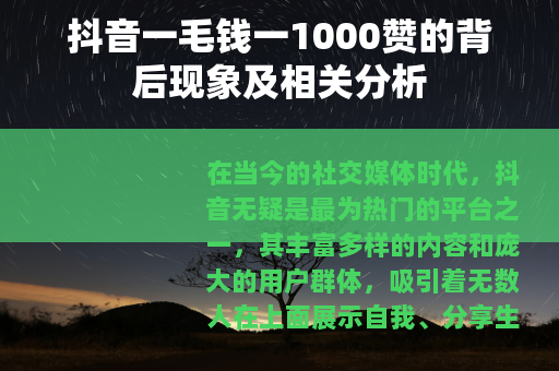 抖音一毛钱一1000赞的背后现象及相关分析