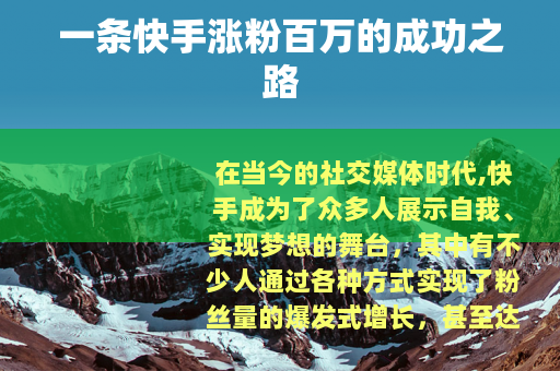 一条快手涨粉百万的成功之路