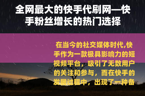 全网最大的快手代刷网—快手粉丝增长的热门选择