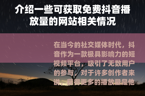 介绍一些可获取免费抖音播放量的网站相关情况