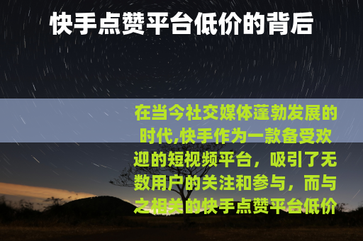 快手点赞平台低价的背后