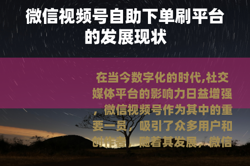 微信视频号自助下单刷平台的发展现状 微信视频号自助下单刷平台的发展现状