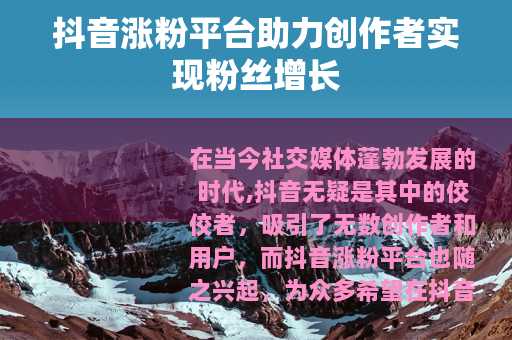 抖音涨粉平台助力创作者实现粉丝增长