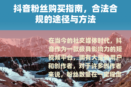 抖音粉丝购买指南，合法合规的途径与方法