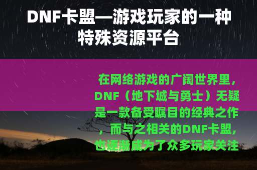 DNF卡盟—游戏玩家的一种特殊资源平台