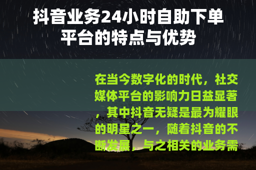抖音业务24小时自助下单平台的特点与优势