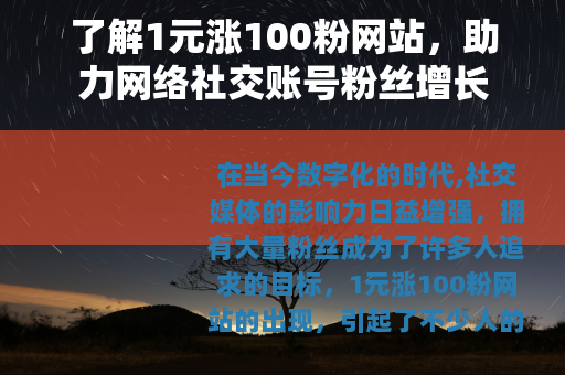 了解1元涨100粉网站，助力网络社交账号粉丝增长