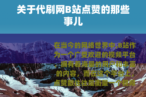 关于代刷网B站点赞的那些事儿