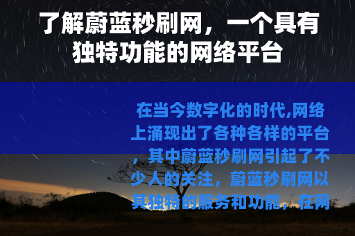 了解蔚蓝秒刷网，一个具有独特功能的网络平台
