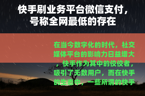 快手刷业务平台微信支付，号称全网最低的存在