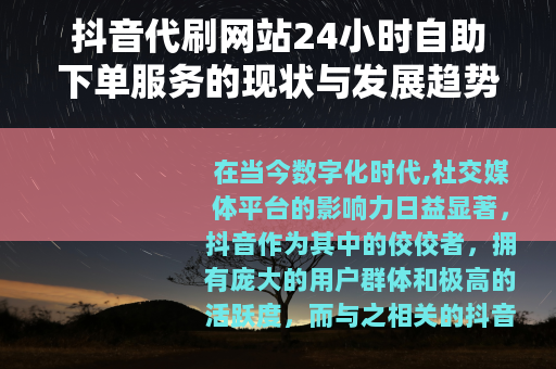 抖音代刷网站24小时自助下单服务的现状与发展趋势