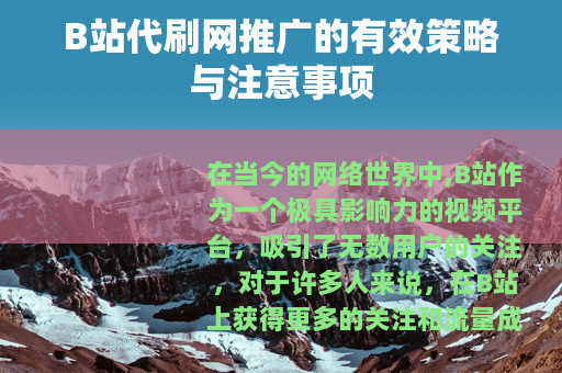 B站代刷网推广的有效策略与注意事项