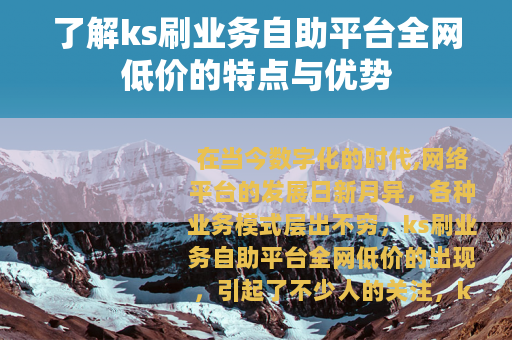 了解ks刷业务自助平台全网低价的特点与优势