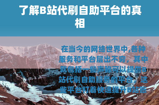 了解B站代刷自助平台的真相