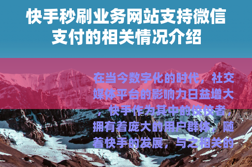 快手秒刷业务网站支持微信支付的相关情况介绍