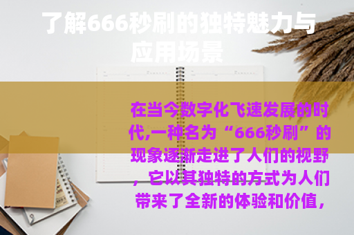 了解666秒刷的独特魅力与应用场景