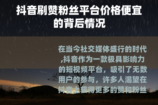 抖音刷赞粉丝平台价格便宜的背后情况
