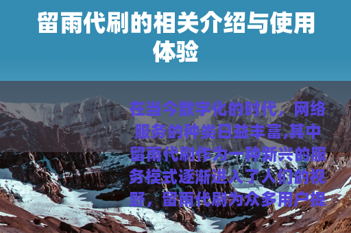 留雨代刷的相关介绍与使用体验