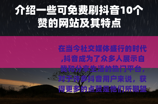 介绍一些可免费刷抖音10个赞的网站及其特点